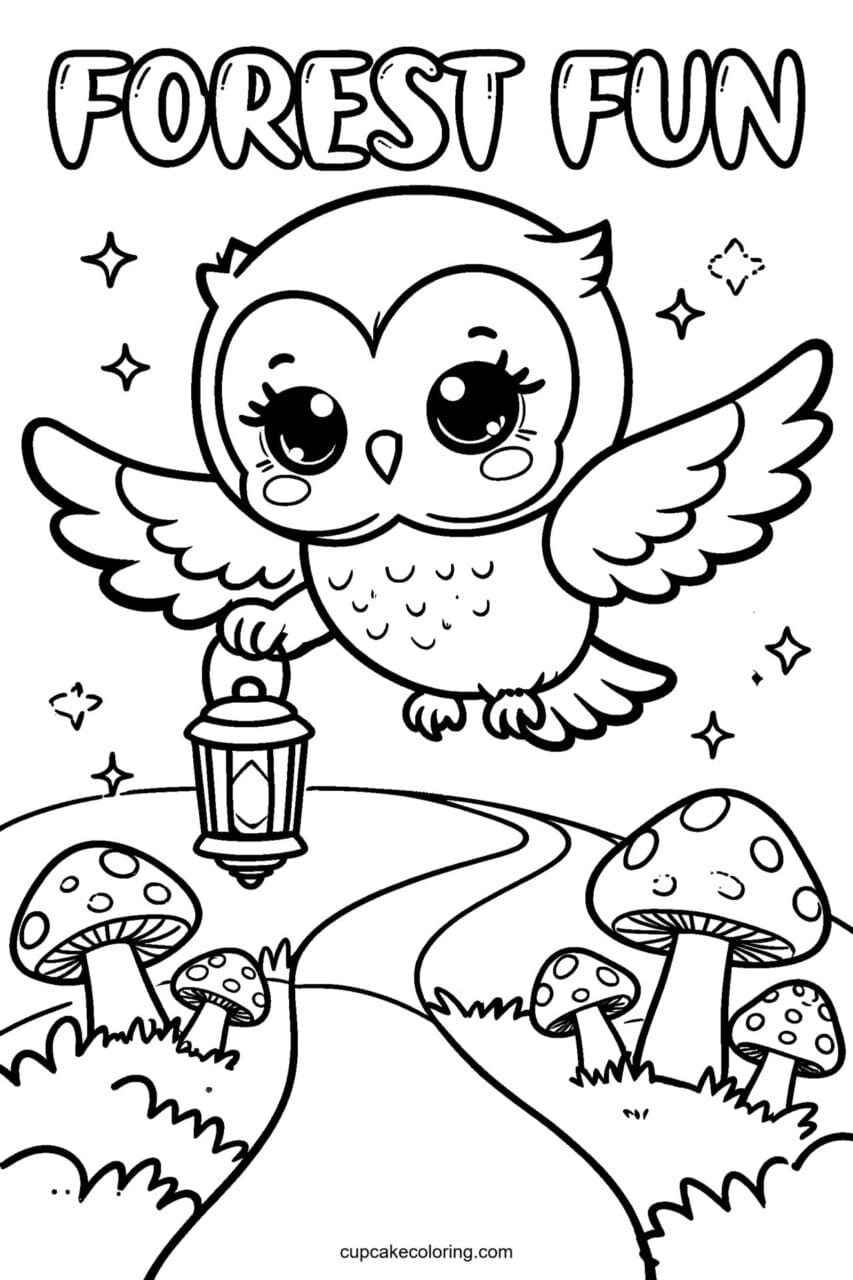 Owl Forest Lantern Walk Coloring Page – Free Printable
