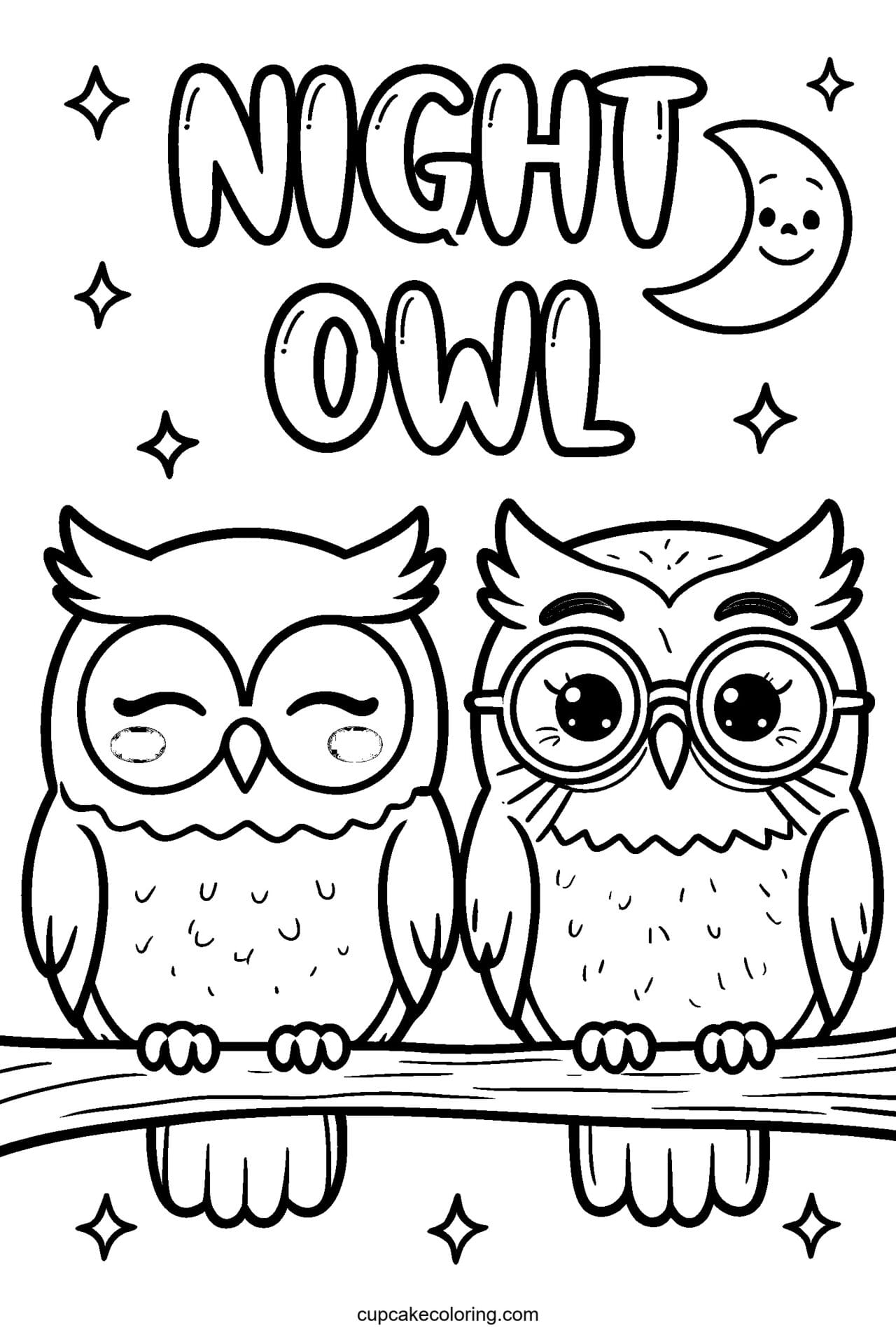 Owl Night Party Coloring Page – Free Printable