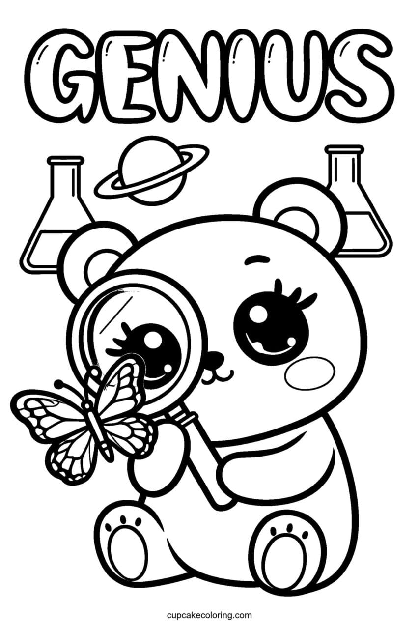 Kawaii panda coloring page for kids: Genius - free printable panda coloring page