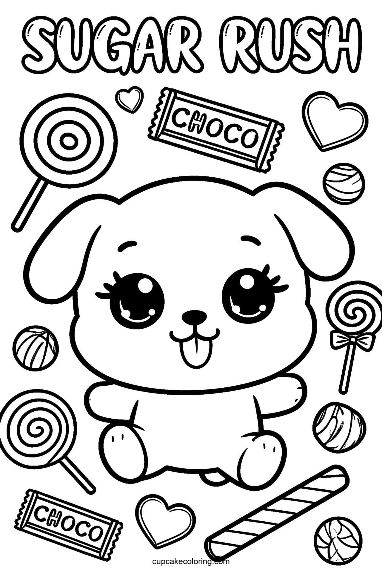 Puppy Sugar Rush Coloring Page – Free Printable