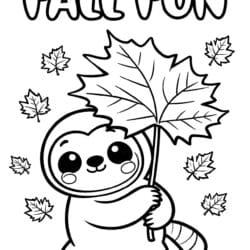 Sloth Leaf Umbrella Coloring Page – Free Printable