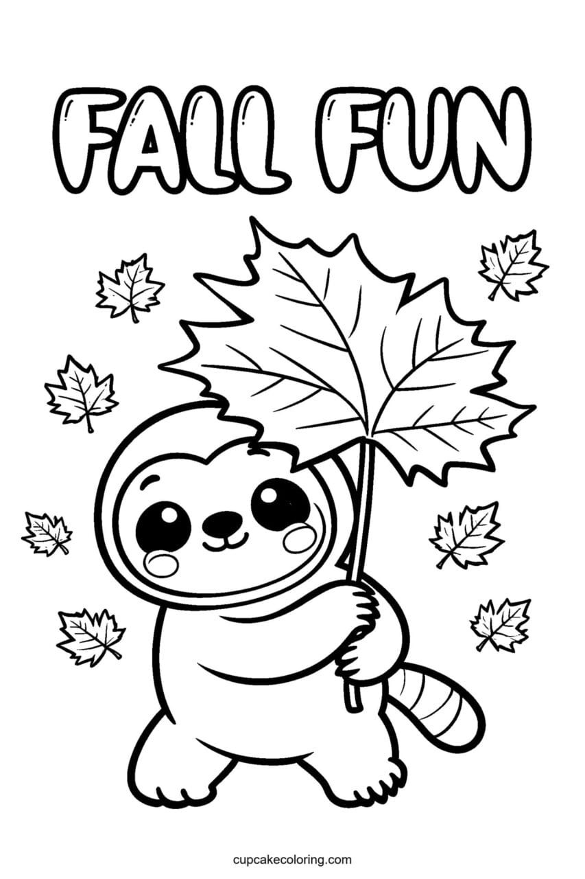 Sloth Leaf Umbrella Coloring Page – Free Printable