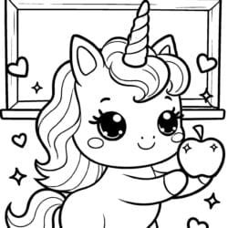 Unicorn Apple for Teacher Coloring Page – Free Printable