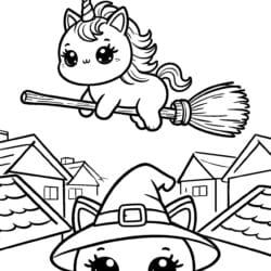 Unicorn Broom Flight Lesson Coloring Page – Free Printable