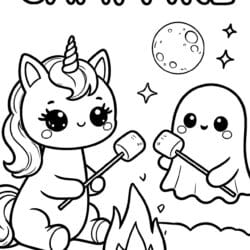 Unicorn Campfire Stories Coloring Page – Free Printable