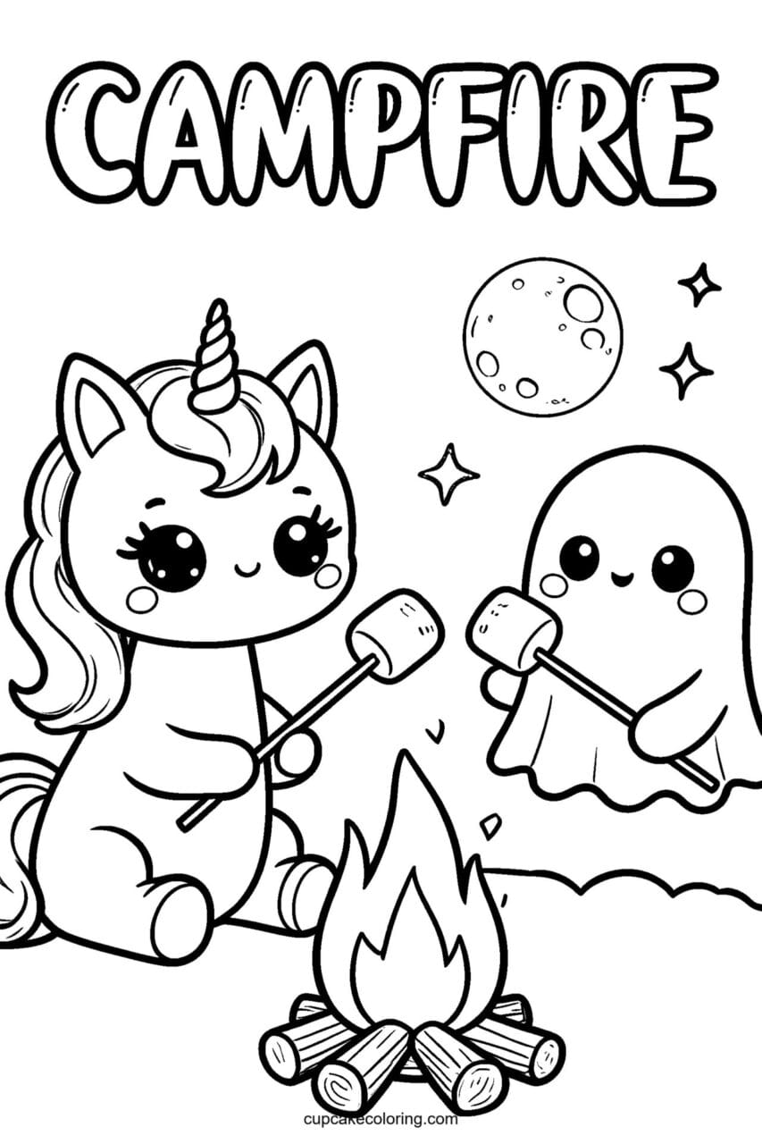 Unicorn Campfire Stories Coloring Page – Free Printable