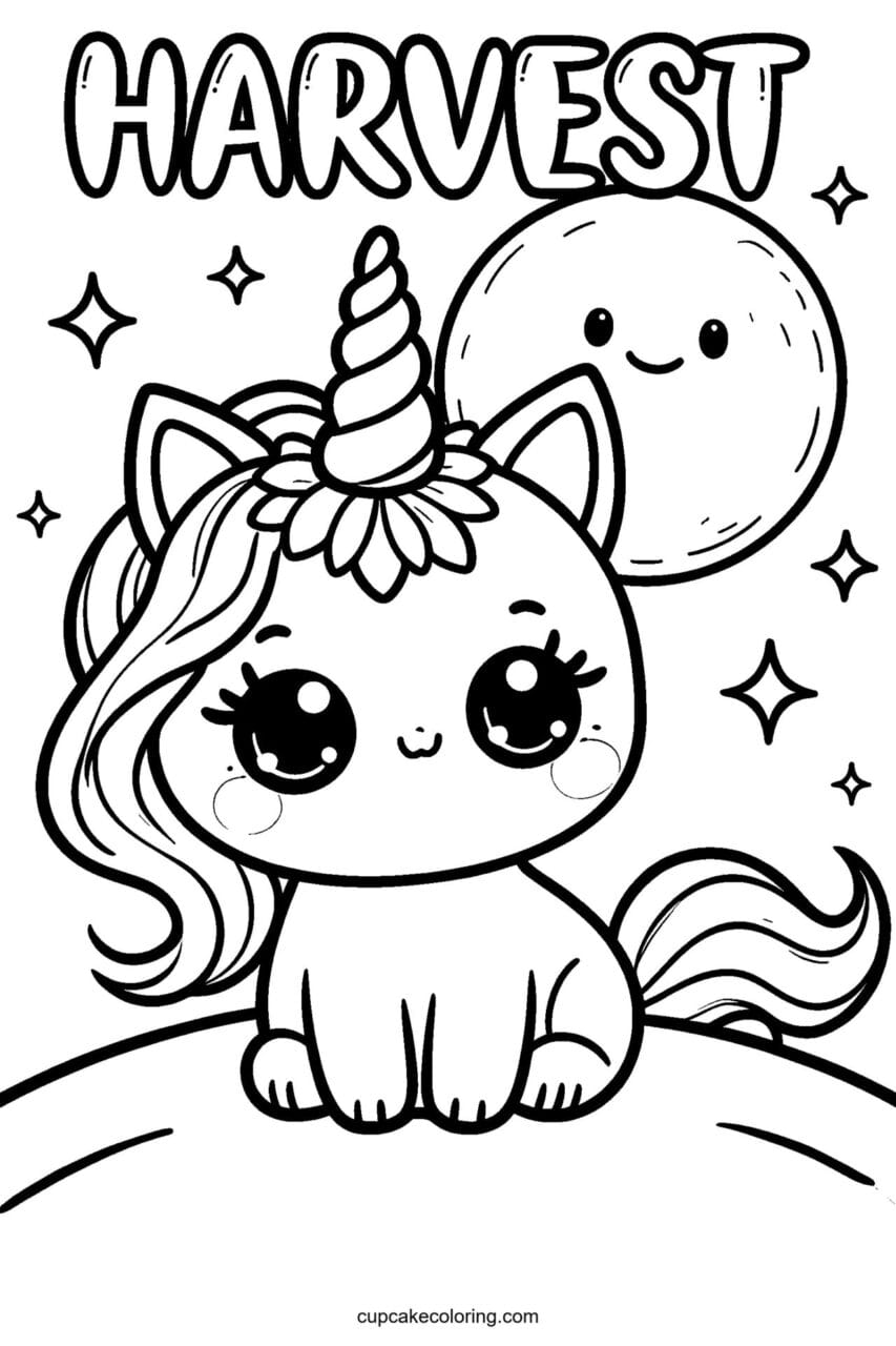 Unicorn Harvest Moon Coloring Page – Free Printable