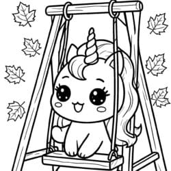 Unicorn Playground Swing Coloring Page – Free Printable