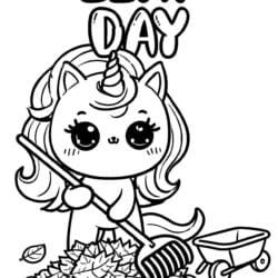 Unicorn Raking Leaves Coloring Page – Free Printable