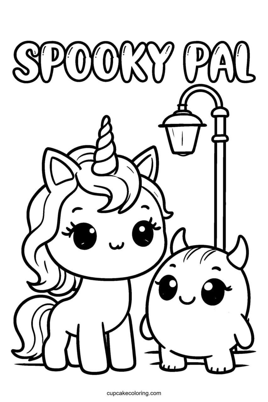 Unicorn Spooky Pal Coloring Page – Free Printable