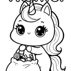 Unicorn Trick or Treat Bag Coloring Page – Free Printable