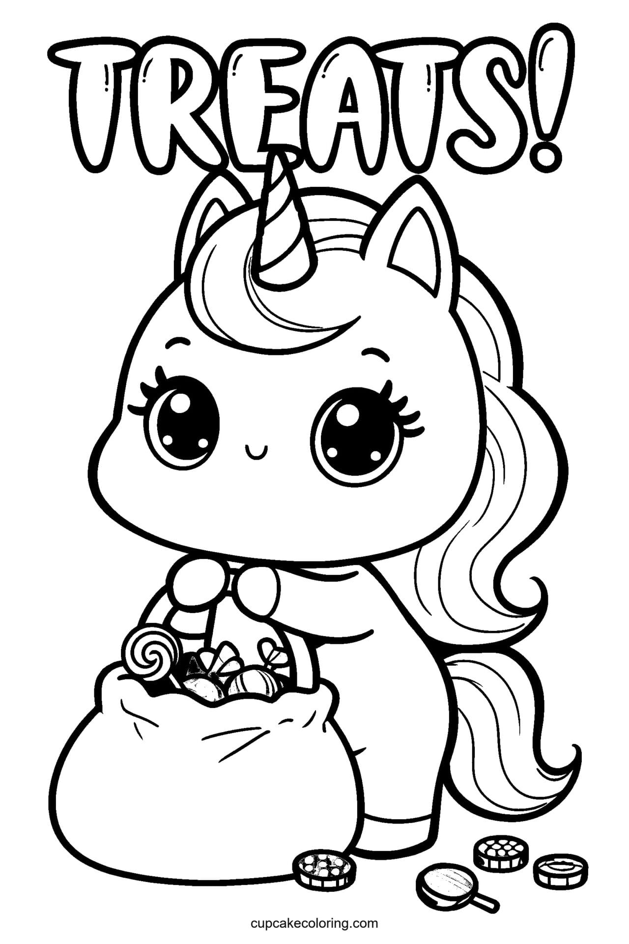 Unicorn Trick or Treat Bag Coloring Page – Free Printable